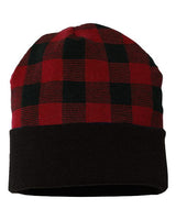 CAP AMERICA RKP12 USA-Made Plaid Beanie #color_Black/ True Red