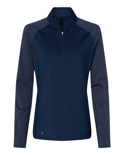 Adidas A521 Women's Stripe Block Quarter-Zip Pullover #color_Team Navy Blue