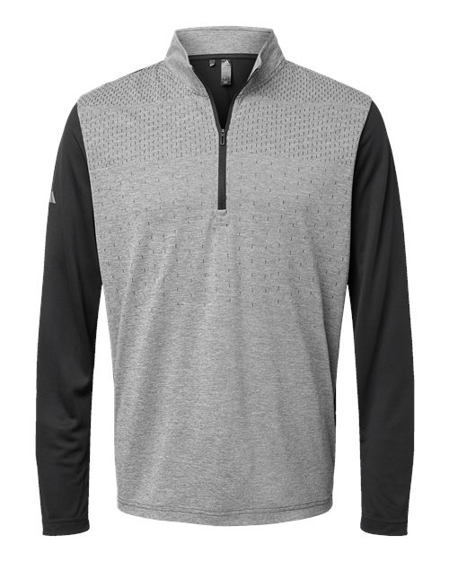 Adidas A522 Heather Block Print Quarter-Zip Pullover #color_Black Melange/ Black/ Grey Three
