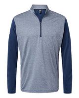 Adidas A522 Heather Block Print Quarter-Zip Pullover #color_Collegiate Navy Melange/ Navy/ Grey Three