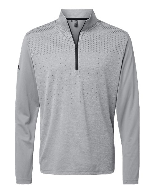 Adidas A522 Heather Block Print Quarter-Zip Pullover #color_Grey Three Melange/ Grey Three/ Black