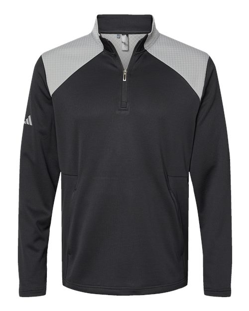 Adidas A532 Textured Mixed Media Quarter-Zip Pullover #color_Black/ Grey Three