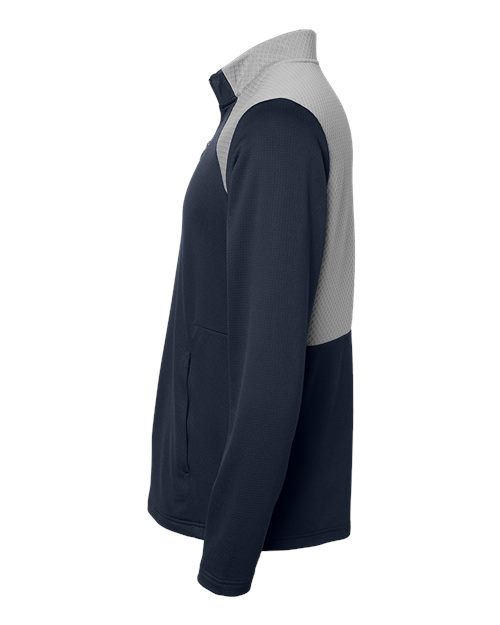 Adidas A532 Textured Mixed Media Quarter-Zip Pullover #color_Collegiate Navy/ Grey Three