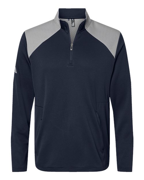 Adidas A532 Textured Mixed Media Quarter-Zip Pullover #color_Collegiate Navy/ Grey Three