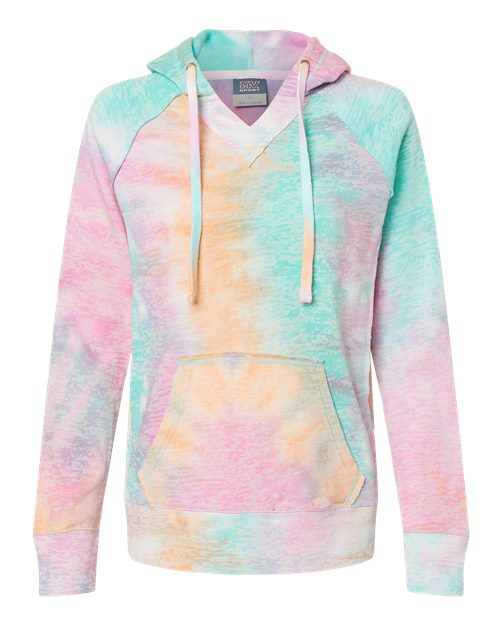 MV Sport W1162 Women’s Courtney Burnout V-Notch Hooded Sweatshirt #color_Rainbow Sorbet