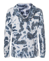 MV Sport W1162 Women’s Courtney Burnout V-Notch Hooded Sweatshirt #color_Navy Tie Dye