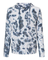 MV Sport W1162 Women’s Courtney Burnout V-Notch Hooded Sweatshirt #color_Navy Tie Dye