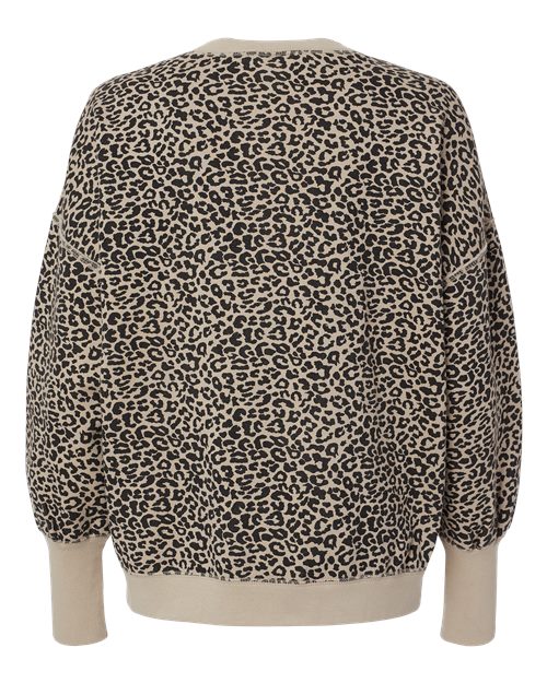 MV Sport W22712 Women's Sueded Fleece Crewneck Sweatshirt #color_Atmosphere/ Black Leopard