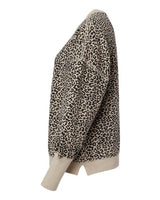 MV Sport W22712 Women's Sueded Fleece Crewneck Sweatshirt #color_Atmosphere/ Black Leopard