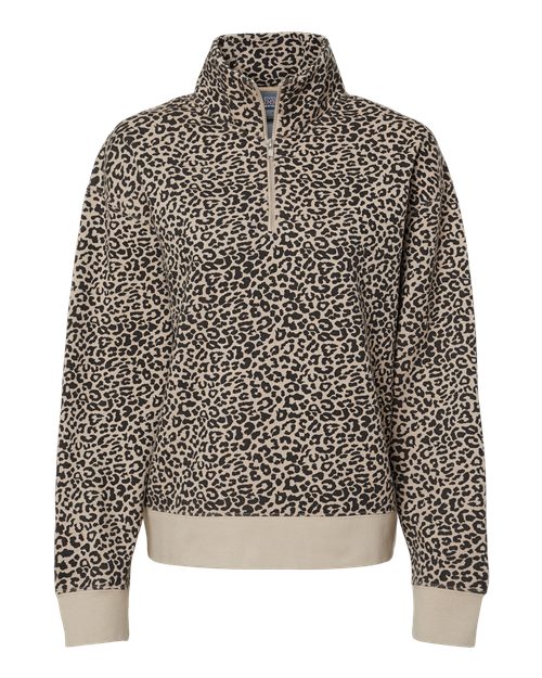 MV Sport W22713 Women's Sueded Fleece Quarter-Zip Sweatshirt #color_Atmosphere/ Black Leopard