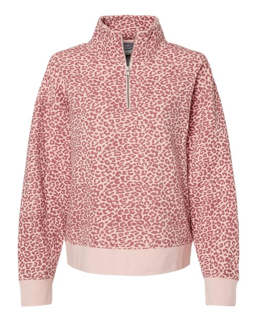 MV Sport W22713 Women's Sueded Fleece Quarter-Zip Sweatshirt #color_Cameo Pink/ Orchid Ice Leopard
