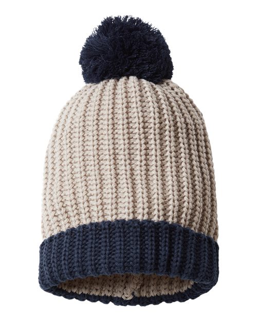Richardson 143R Chunky Cable Beanie #color_Stone/ Navy