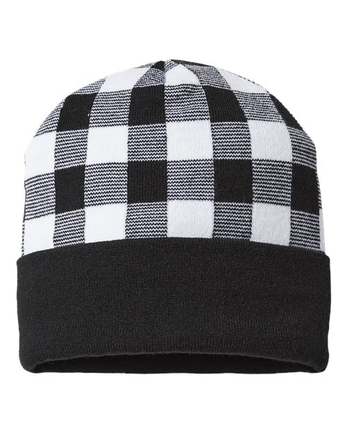 CAP AMERICA RKP12 USA-Made Plaid Beanie #color_White/ Black