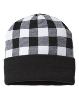 CAP AMERICA RKP12 USA-Made Plaid Beanie #color_White/ Black