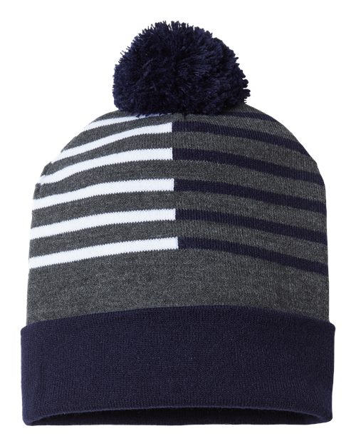 CAP AMERICA RKH12 USA-Made Half Color Beanie #color_True Navy/ White