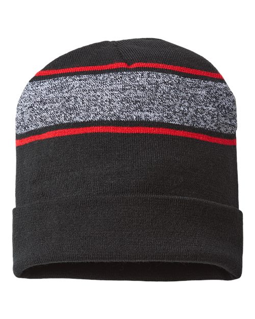 CAP AMERICA RKV12 USA-Made Variegated Striped Cuffed Beanie #color_Black/ True Red