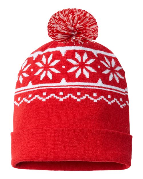 CAP AMERICA RKF12 USA-Made Snowflake Beanie #color_True Red/ White