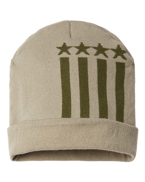 CAP AMERICA RK12 USA-Made Patriotic Cuffed Beanie #color_Khaki/ Olive Stars