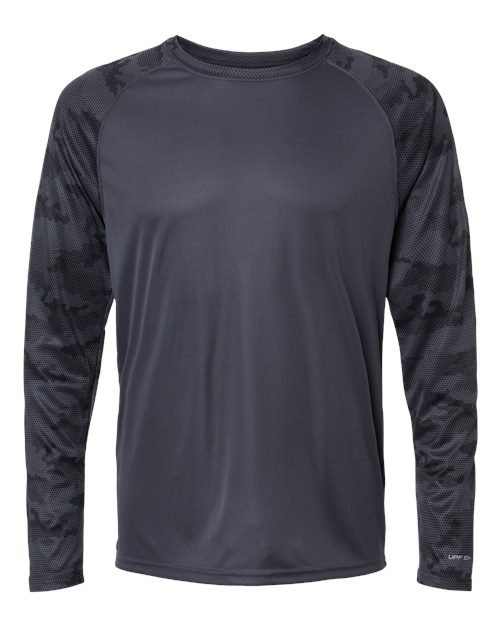 Paragon 216P Cayman Performance Camo Colorblocked Long Sleeve T-Shirt #color_Graphite