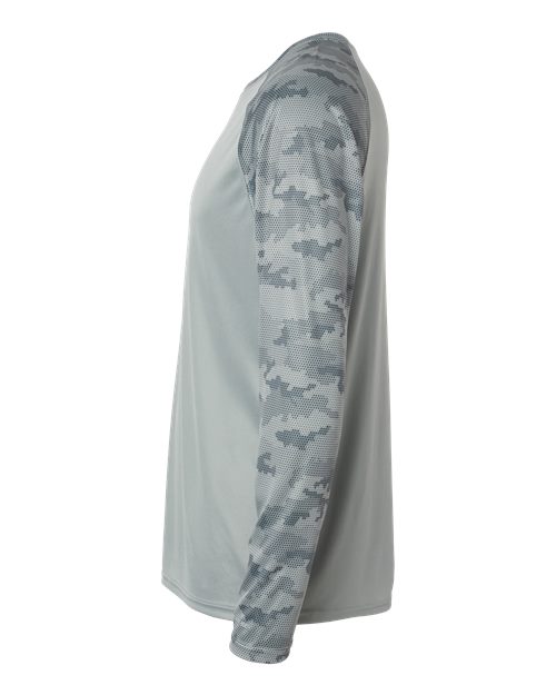 Paragon 216P Cayman Performance Camo Colorblocked Long Sleeve T-Shirt #color_Medium Grey