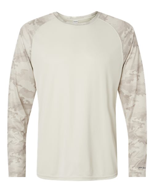 Paragon 216P Cayman Performance Camo Colorblocked Long Sleeve T-Shirt #color_Sand