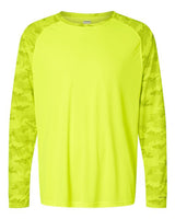 Paragon 216P Cayman Performance Camo Colorblocked Long Sleeve T-Shirt #color_Safety Green