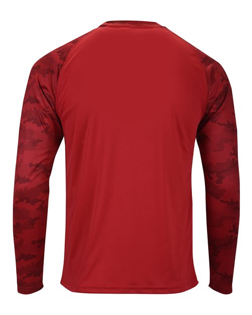 Paragon 216P Cayman Performance Camo Colorblocked Long Sleeve T-Shirt #color_Red