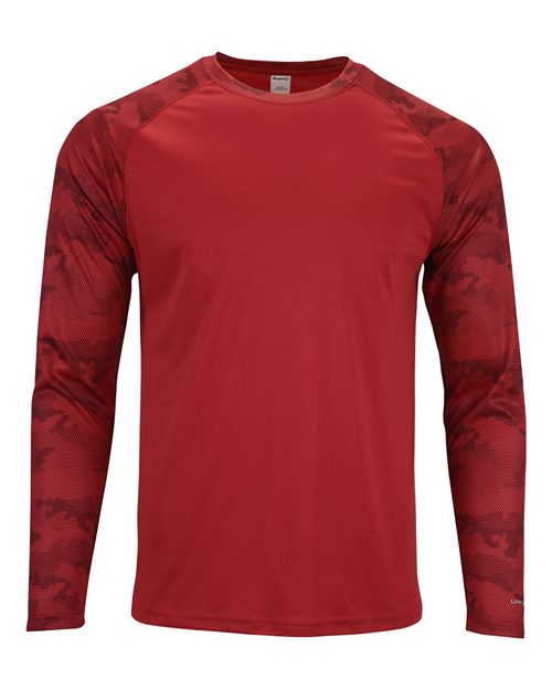 Paragon 216P Cayman Performance Camo Colorblocked Long Sleeve T-Shirt #color_Red