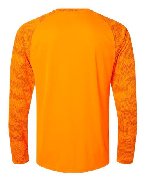Paragon 216P Cayman Performance Camo Colorblocked Long Sleeve T-Shirt #color_Neon Orange