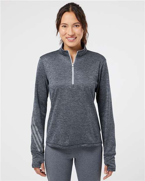 Adidas A285 Women's Brushed Terry Heathered Quarter - Zip Pullover - Ninja Transfers