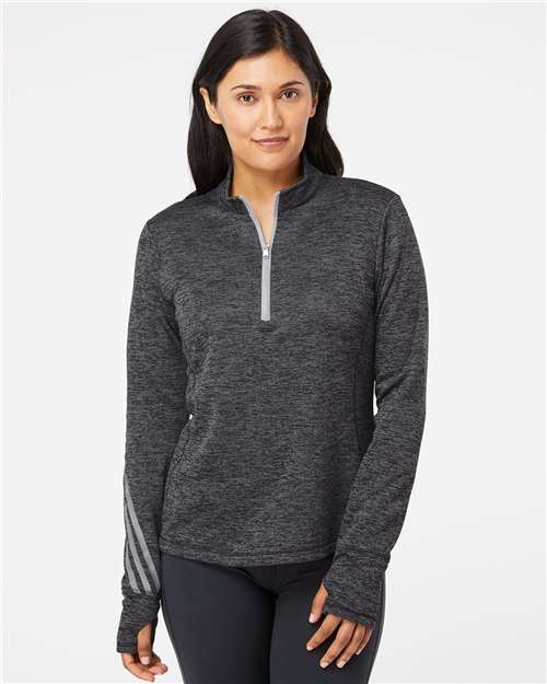 Adidas A285 Women's Brushed Terry Heathered Quarter - Zip Pullover - Ninja Transfers