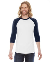 American Apparel BB453 Unisex Poly-Cotton USA Made 3/4-Sleeve Raglan T-Shirt
