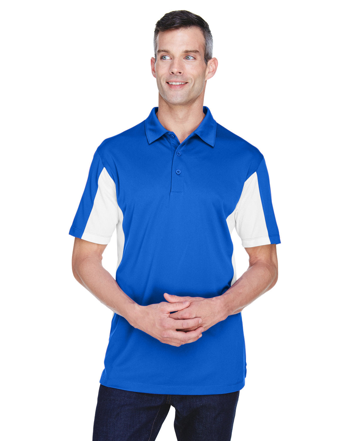 Harriton M355 Men's Side Blocked Micro-Piqu Polo