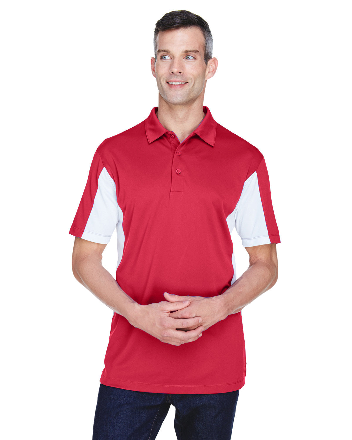 Harriton M355 Men's Side Blocked Micro-Piqu Polo