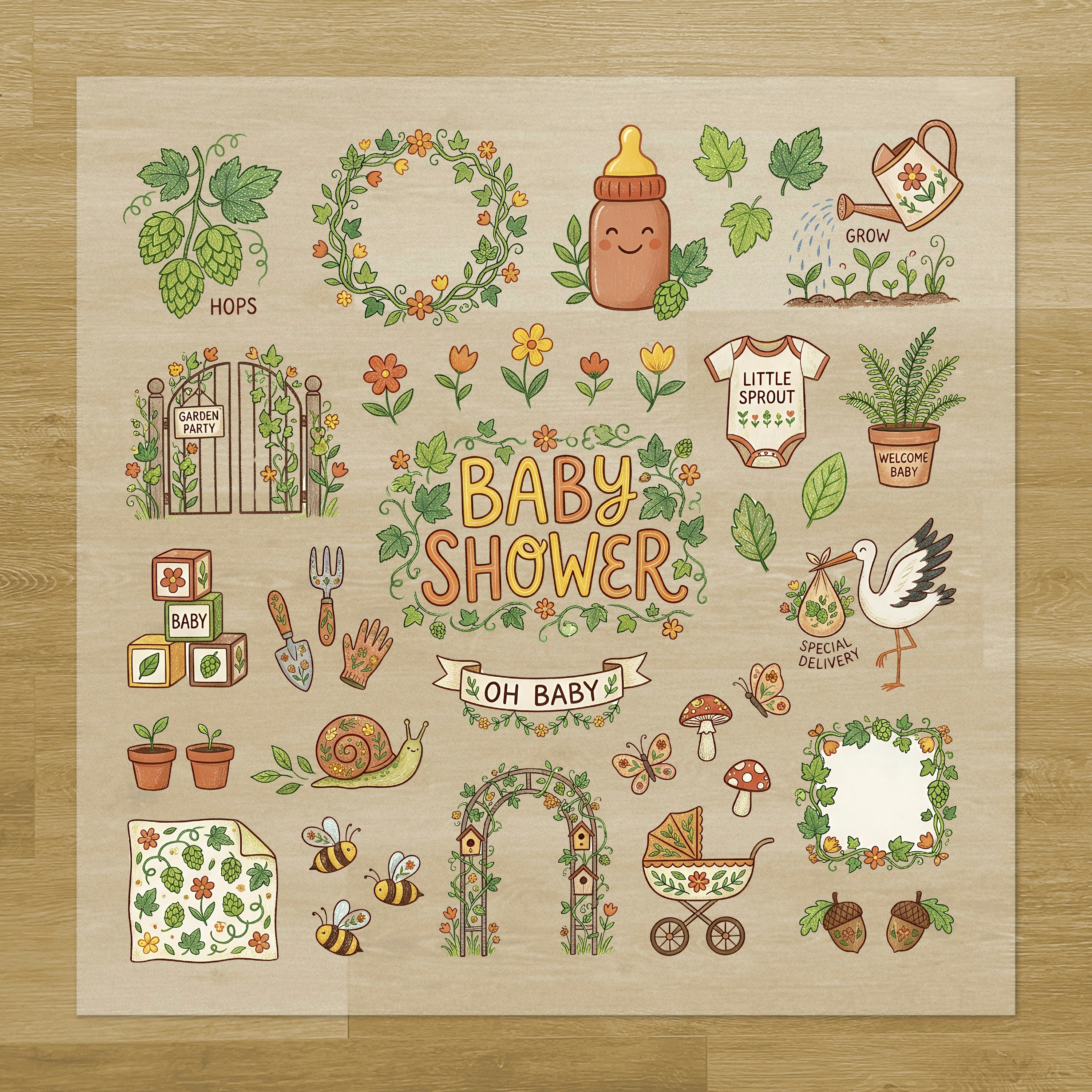 Baby Shower Pressables Pack flat lay