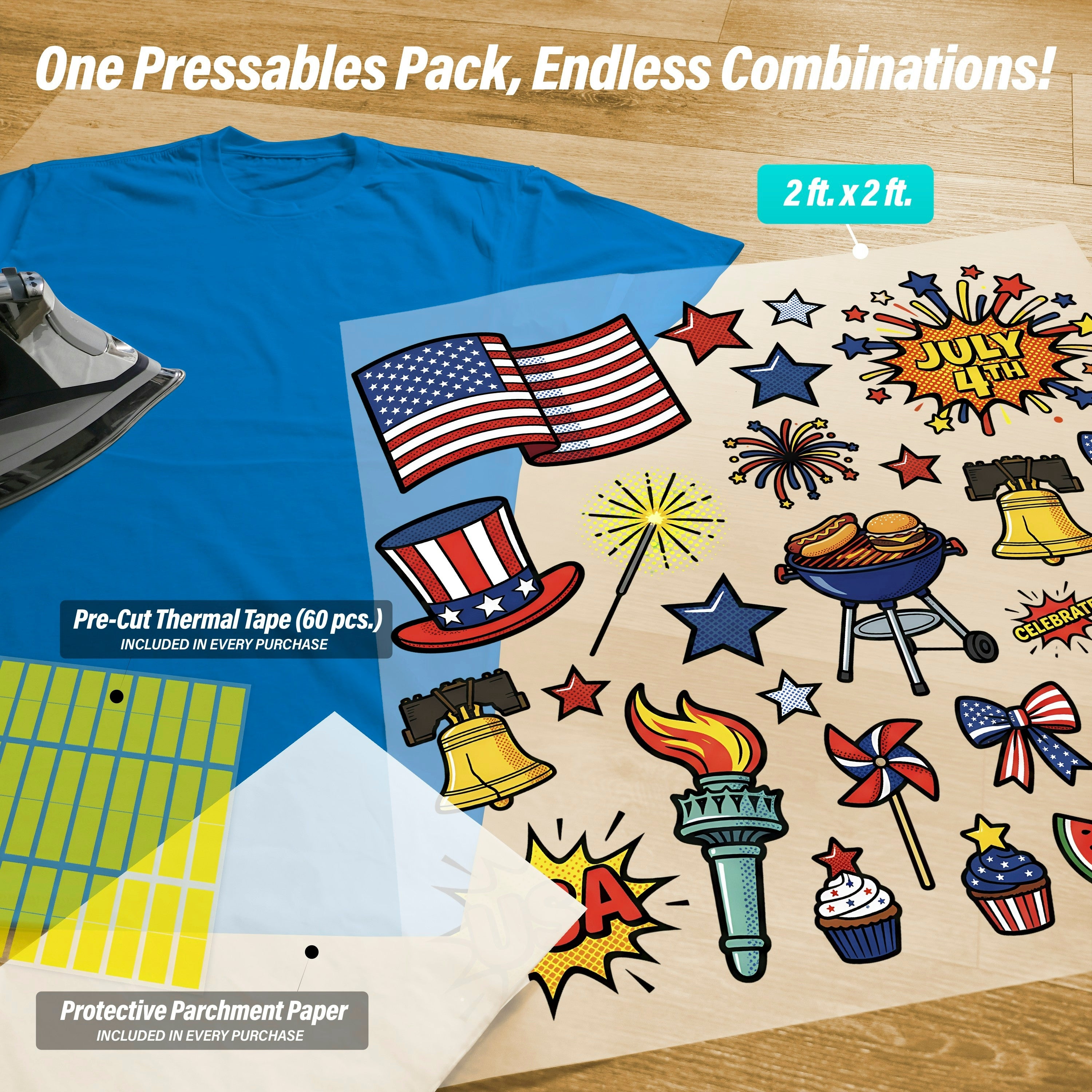 4th of July Pressables Pack on shirt