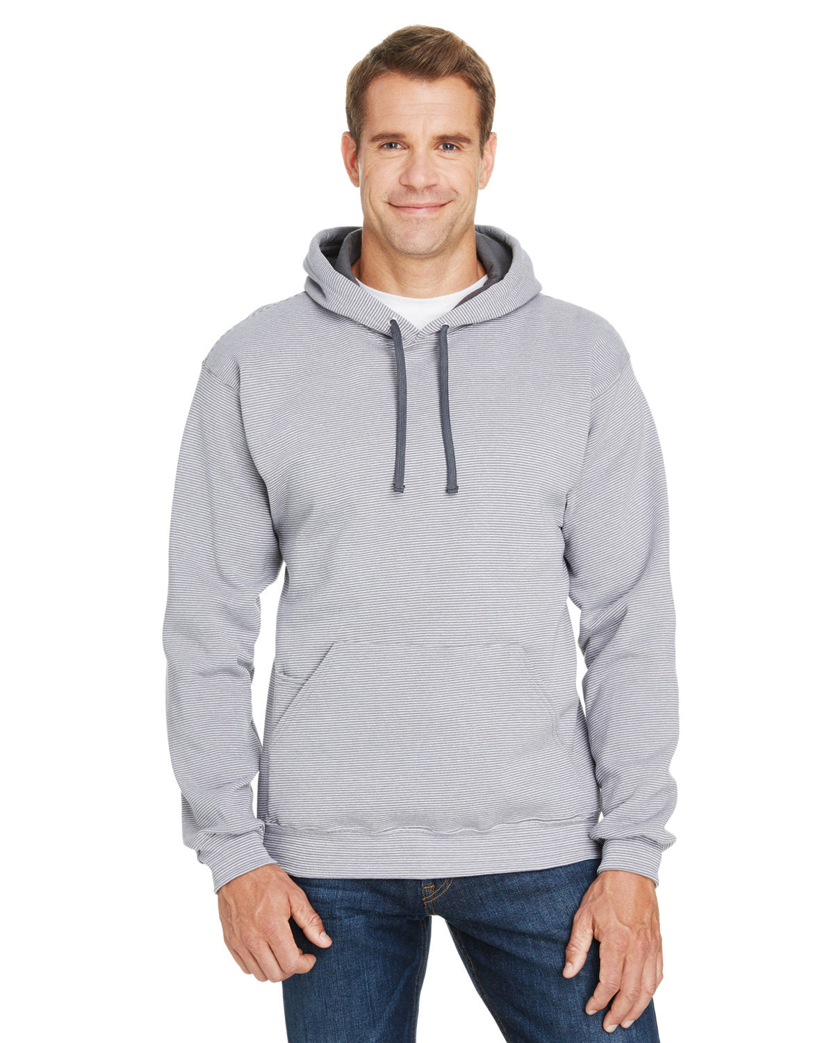 Fruit of the Loom SF77R Adult Sofspun Striped Hooded Sweatshirt