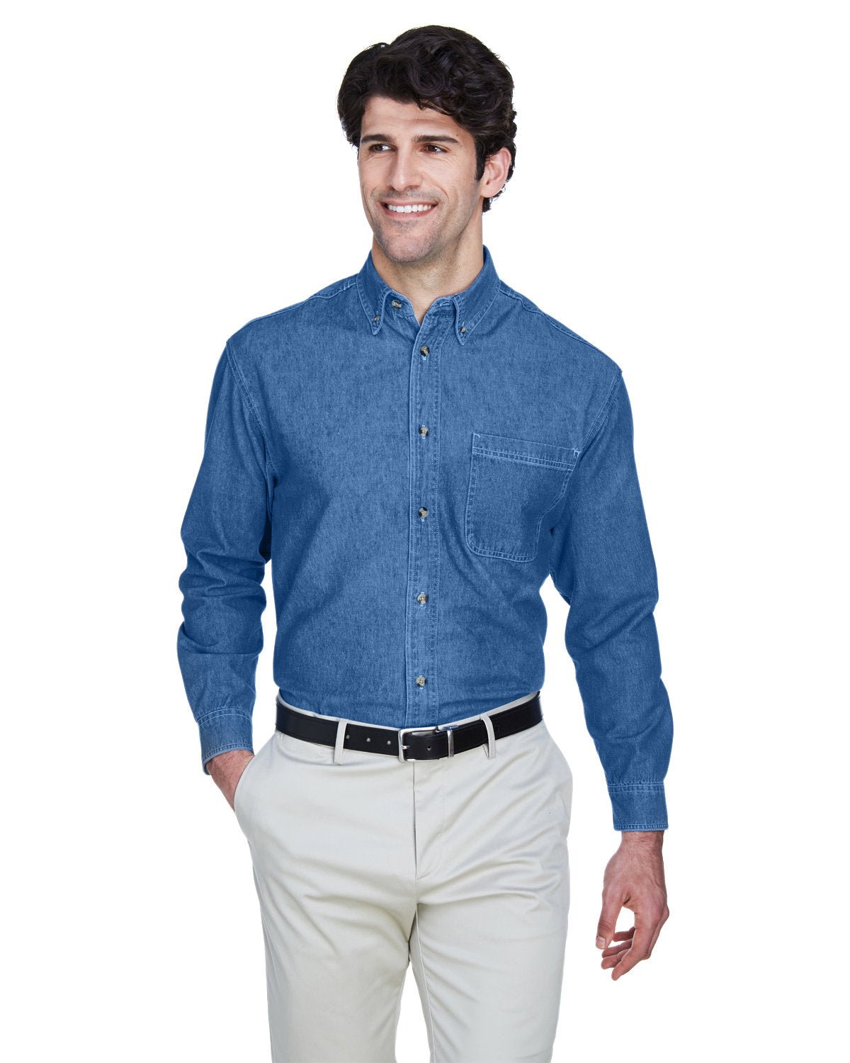 UltraClub 8960 Men's Cypress Denim withPocket - Ninja Transfers