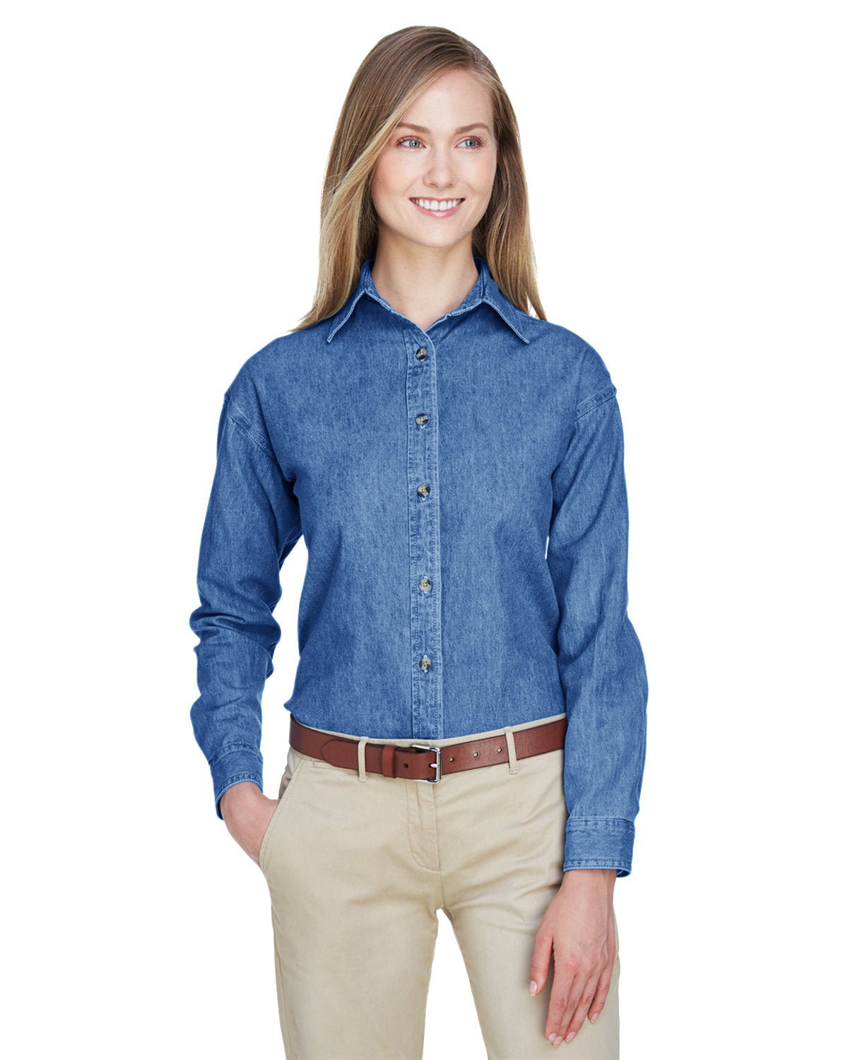 UltraClub 8966 Ladies' Cypress Denim - Ninja Transfers