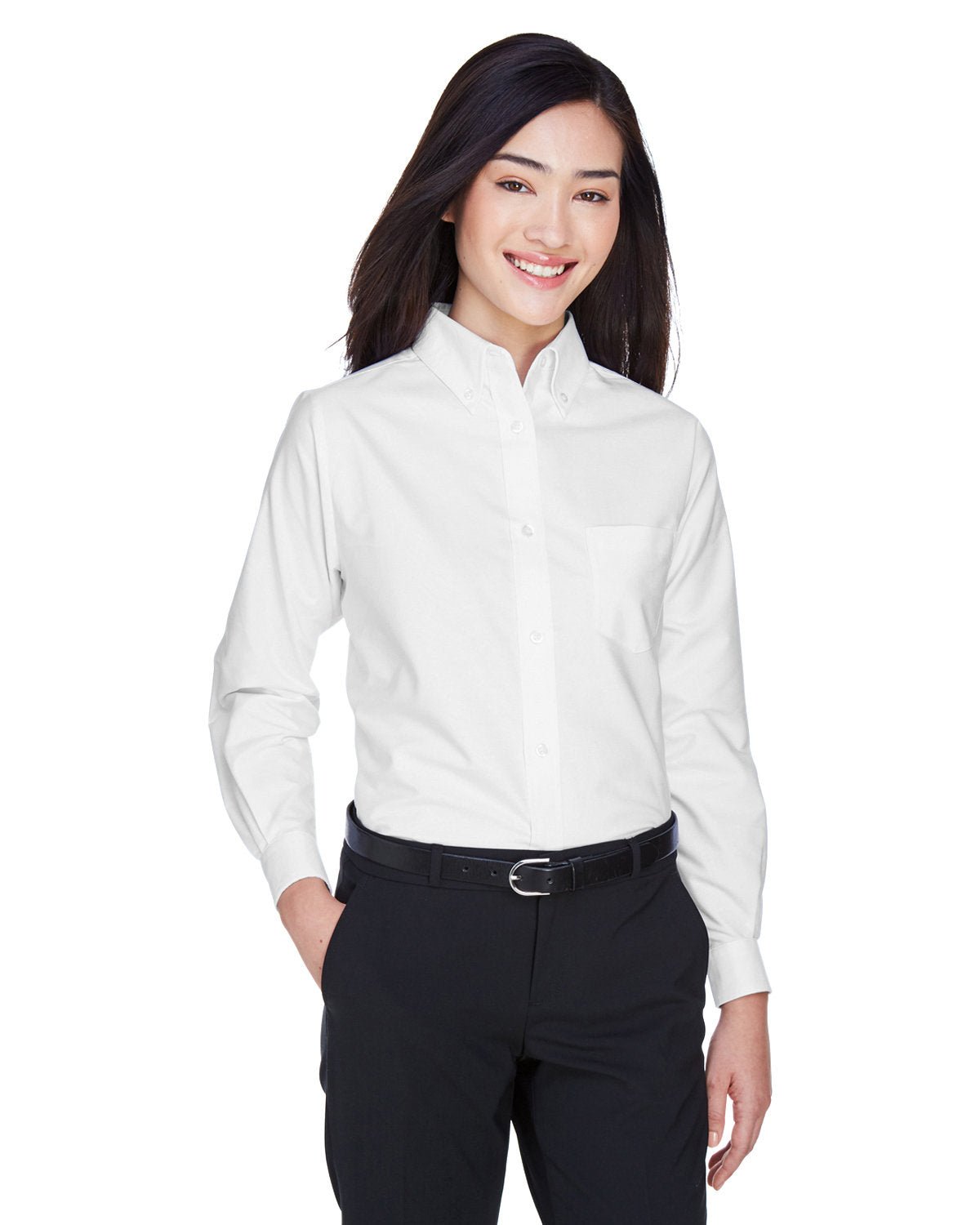 UltraClub 8990 Ladies' Classic Wrinkle - Resistant Long - Sleeve Oxford - Ninja Transfers